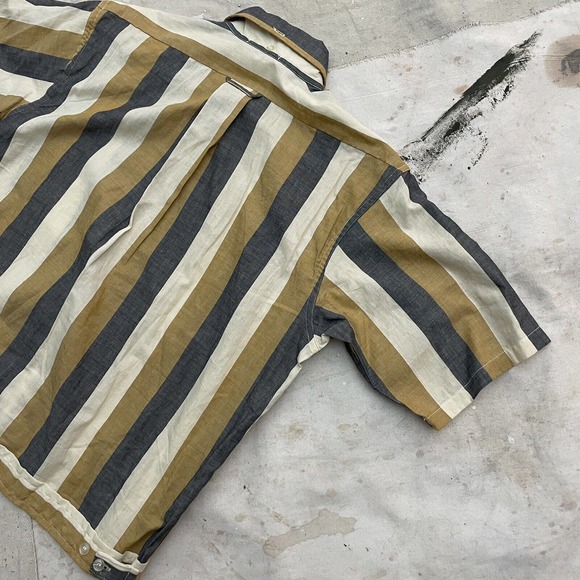 Vintage 1950s Vertical Stripe Side Button Jac Button Collar Shirt Mens S/M - Picture 9 of 11